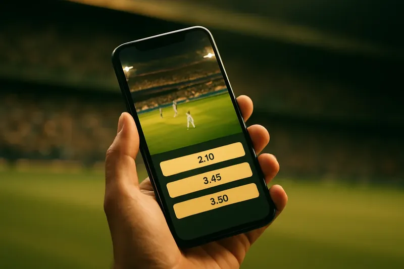 Hand holding smartphone showing live cricket match and real-time odds