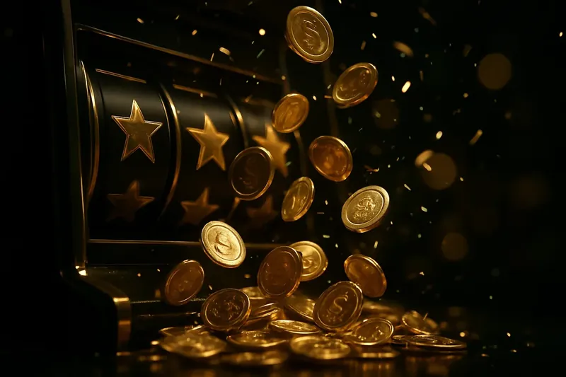Jackpot Coin Cascade Golden coins raining over winning slot screen in premium casino